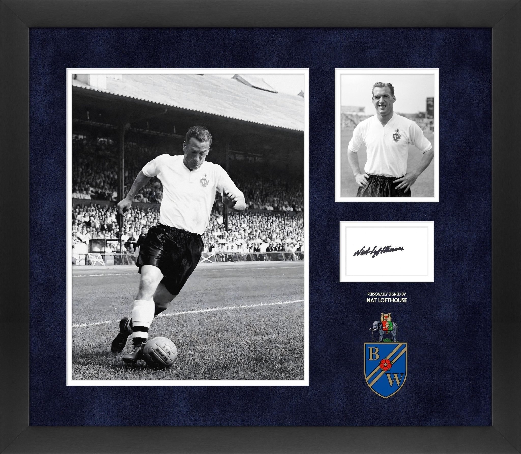 Nat Lofthouse Bolton Wanderers Signed White Card Framed Display - Memorabilia Framers Shop